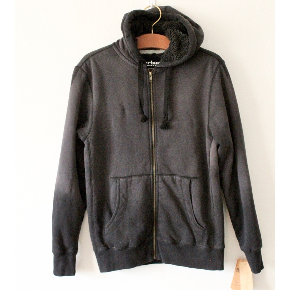 Black faux fur lined hoodie